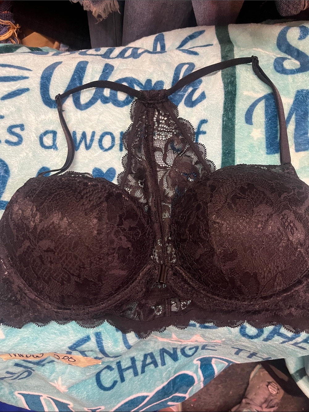 VSPink 36B Lace Racerback Push-Up Bra - Black